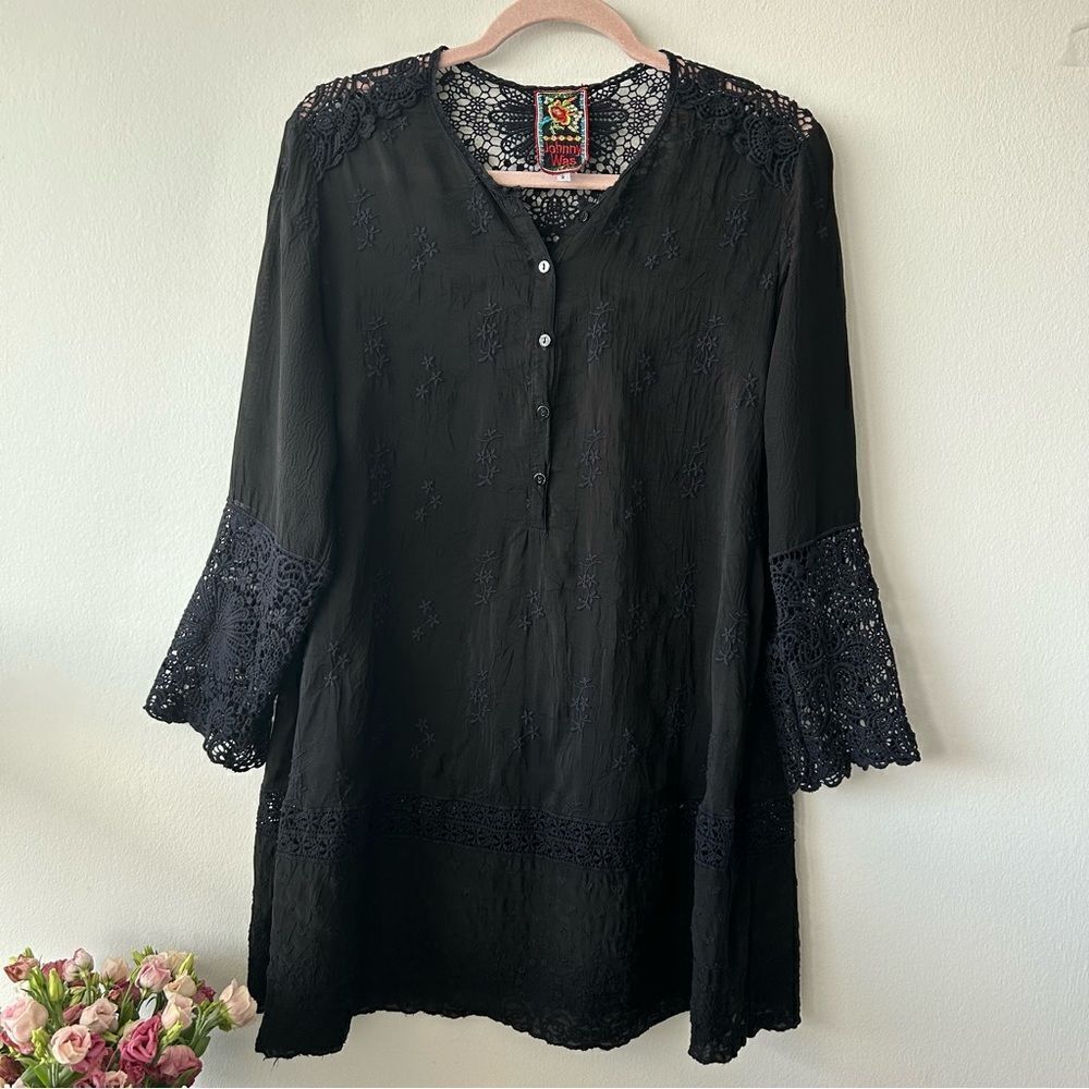 Johnny Was Top Embroidered Crochet Lace Tunic